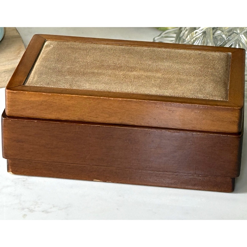 Mid-century Vintage Italian Wood Jewelry Box Organizer, Velvet Lined, Suede top